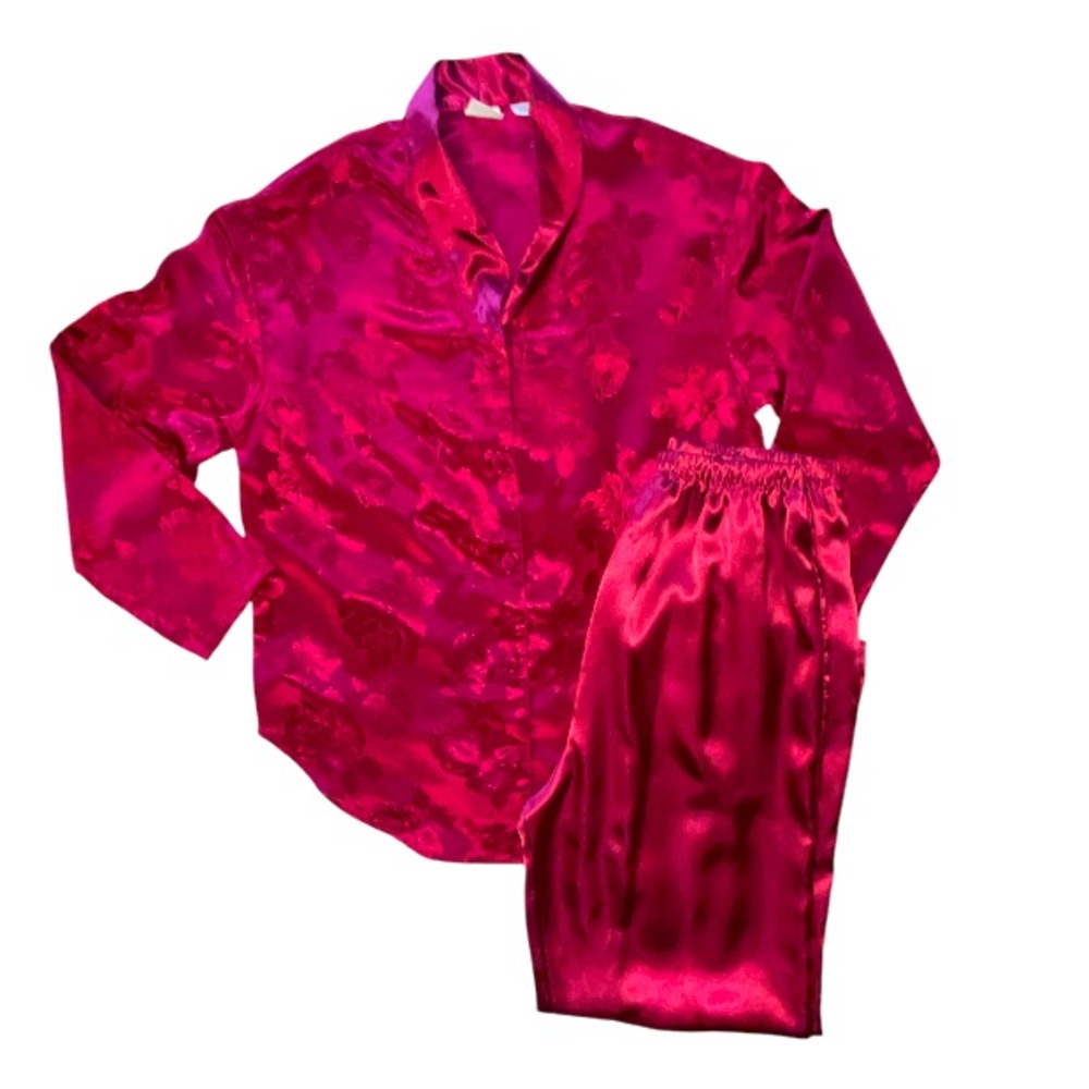 Honors Intimates Two Piece Satin Effect Pajama Set Floral Button Down Size S/M